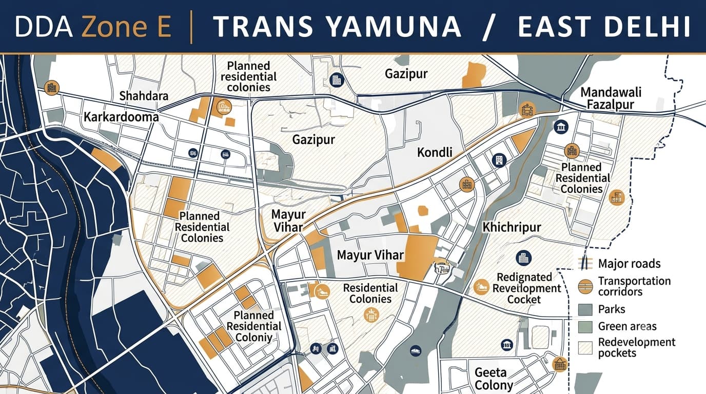 DDA E Zone Delhi Trans Yamuna Areas and Land Use by ZDP