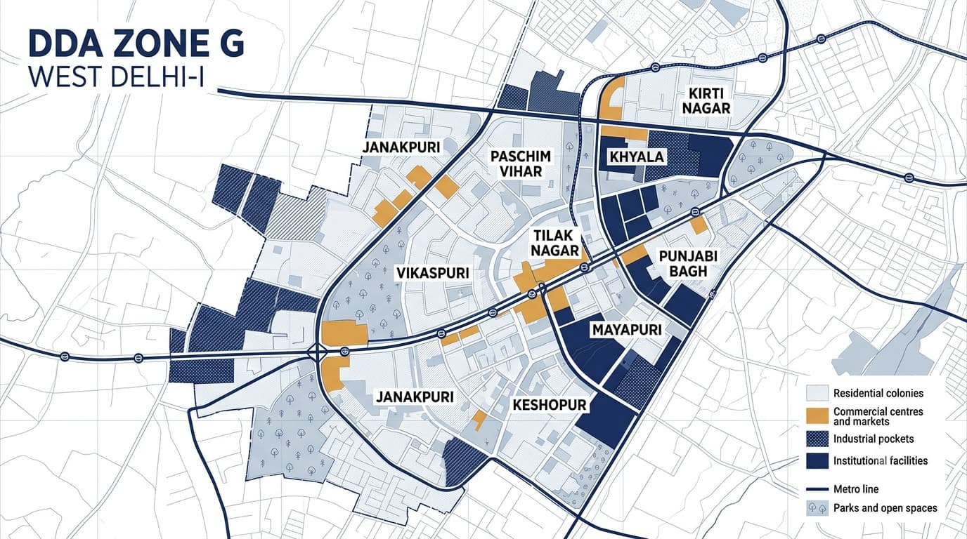DDA Zone G Delhi Map, ZDP, Land Use & Plots Insight