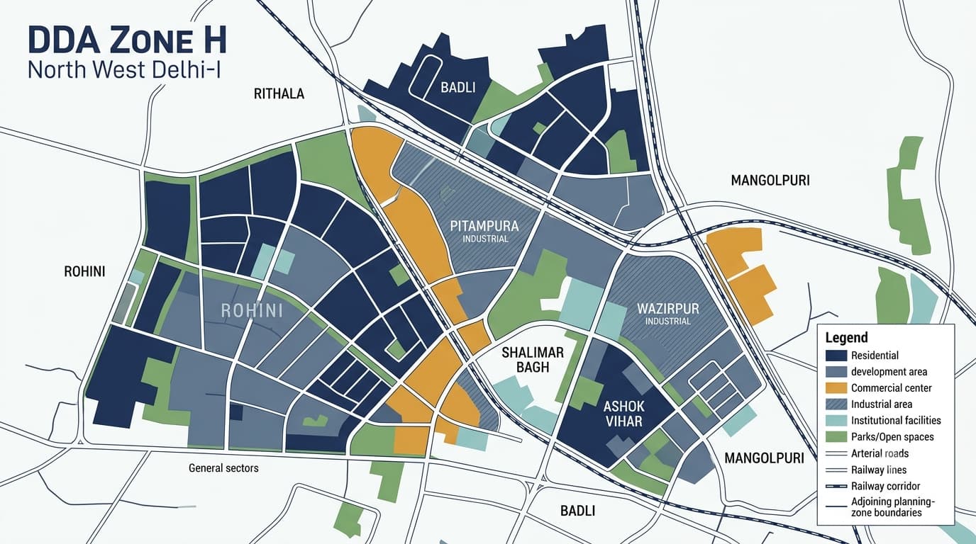 DDA Zone H Delhi ZDP, Land Use, Map & Plots View