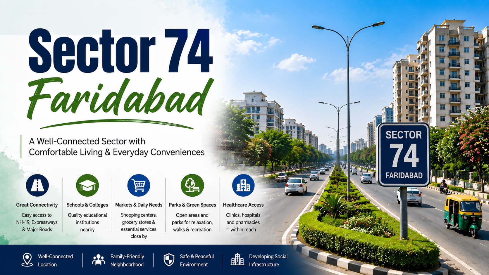 Sector 74 Faridabad Locality Guide | Roads & Community Life